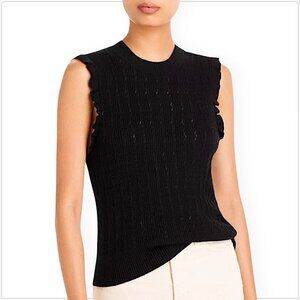 Paige Black Gardenia Sweater Sleeveless Tank Stretch Knit Ruffle NWT New Size L
